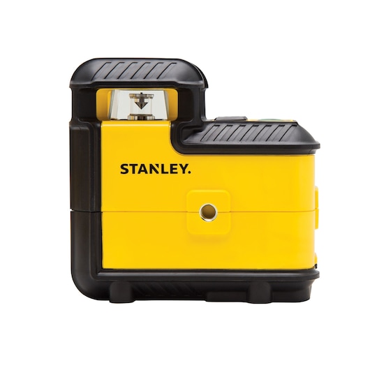 Photo of STANLEY STHT77594-1 yellow self-leveling laser level, side angle, photography category.