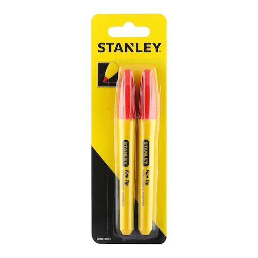 STANLEY STHT81389-0 fine tip permanent markers, yellow and red, twin pack, front view, photography product.