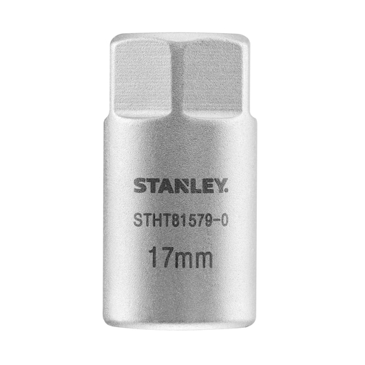 STANLEY STHT81579-0 17mm hex socket tool, silver finish, front view on white background.