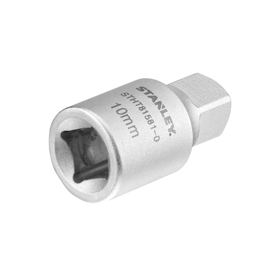 STANLEY STHT81581-0 silver 10mm socket tool front angled view on white background.