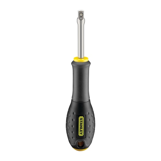 Stanley screwdriver with a black and yellow ergonomic handle, shown upright against a white background.