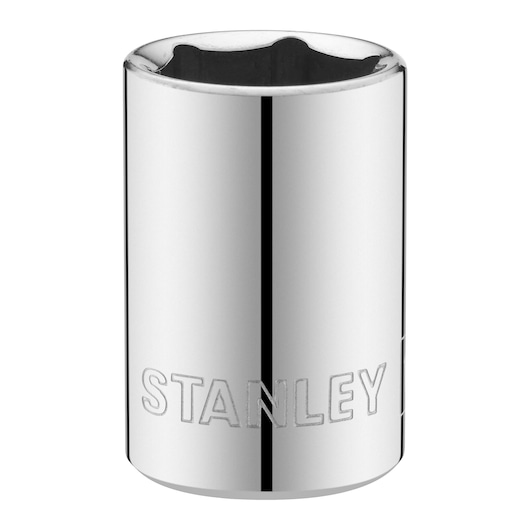 STANLEY STMT86109-0 chrome socket, cylindrical shape, top view, white background.