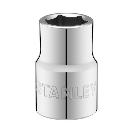 STANLEY STMT86305-0 chrome socket, front angle, tool accessory on white background.