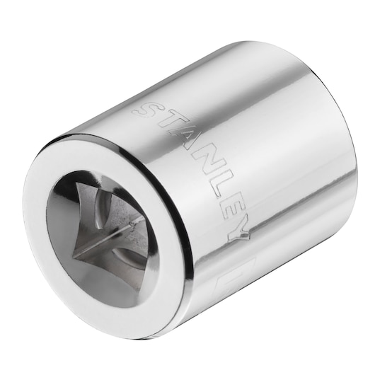 STANLEY STMT86313-0 chrome socket, close-up photo, white background, tool accessory.