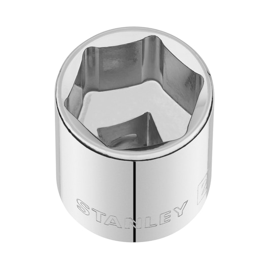 STANLEY STMT86316-0 chrome socket tool top view on white background.