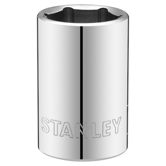 STANLEY STMT86518-0 chrome socket tool, front angle, photography with white background.