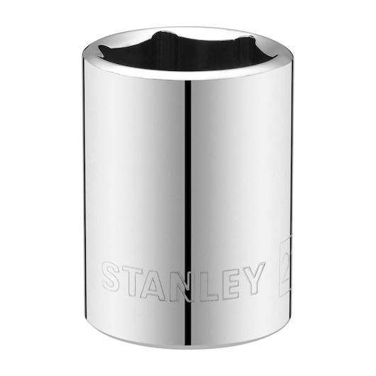 STANLEY STMT86522-0 chrome socket, front view, cylindrical with engraved brand, tool accessory.