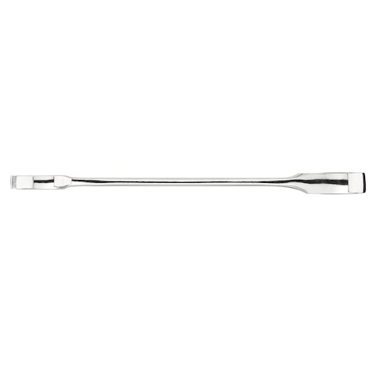 STANLEY STMT89909-0 chrome pry bar, top view on white background, straight shaft with flat angled ends.