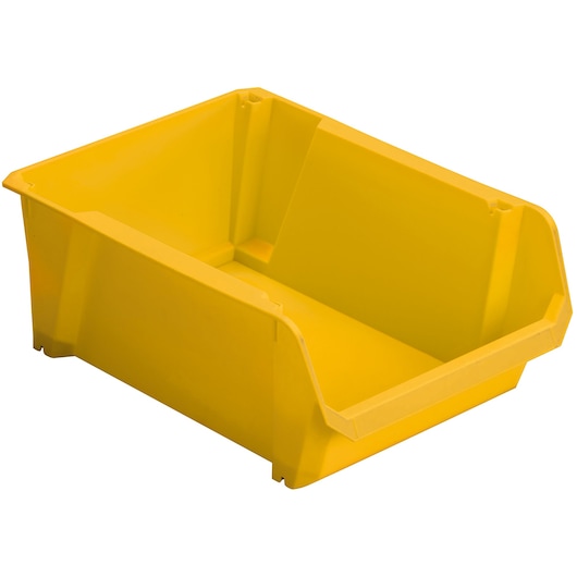 STANLEY STST70348-1 yellow plastic storage bin, angled view on white background.