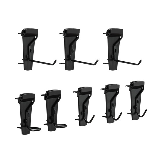 STANLEY STST82617-1 wall-mount hooks set, black metal, side angle, for tool storage organization