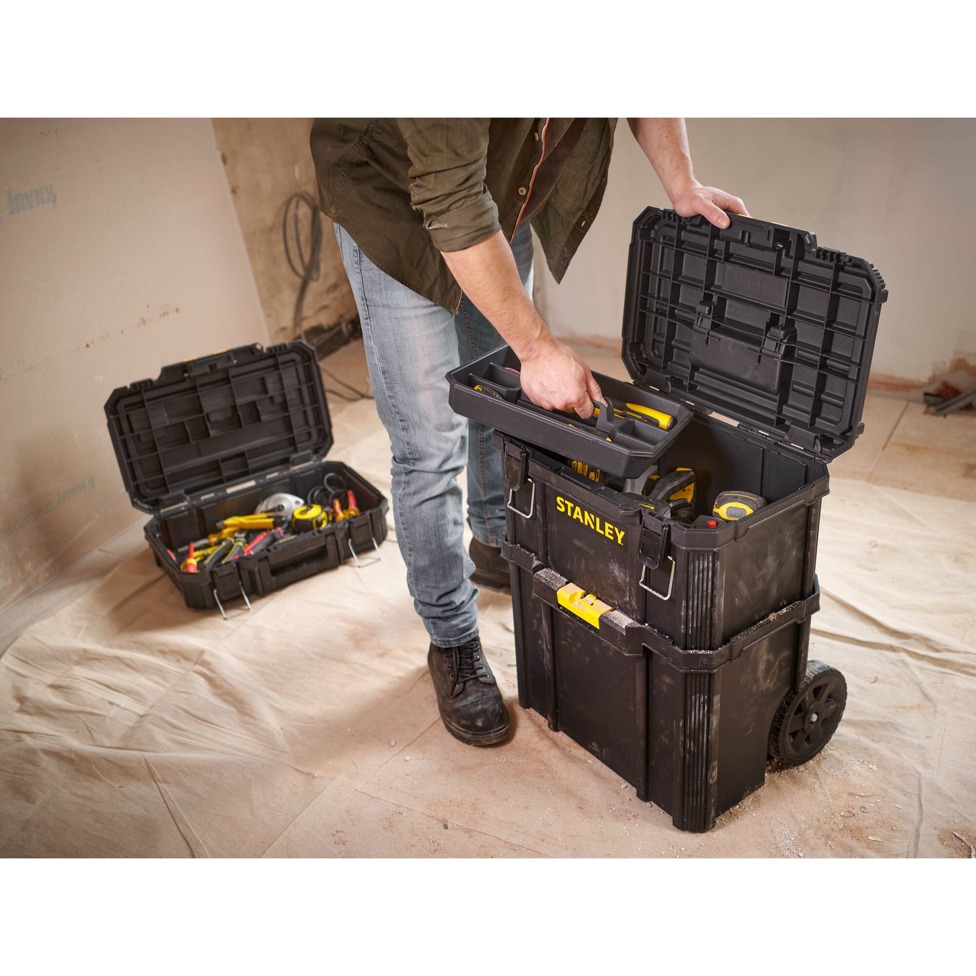 Stackable toolbox rolling on sale mobile organizer