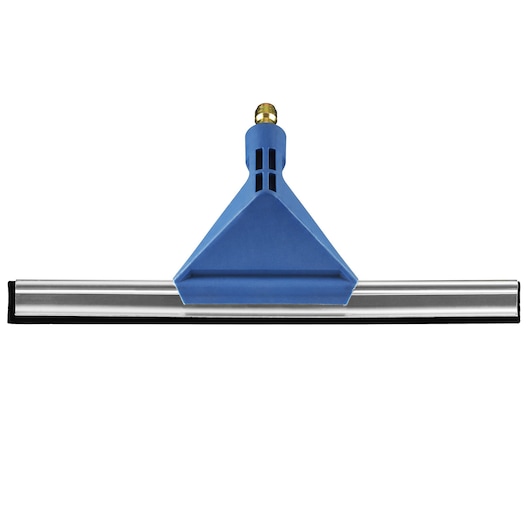 STANLEY STZSBSK3 window squeegee with blue handle and metal blade, front angle photo.