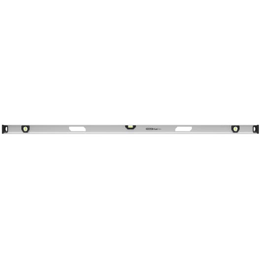 STANLEY XTHT1-42140 aluminum spirit level, front angle, silver body with three bubble vials.